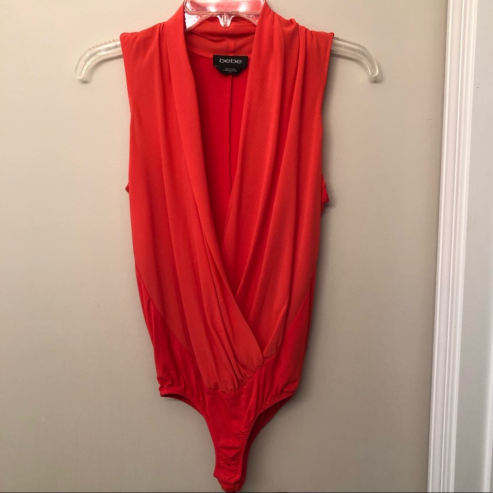 Bebe deep V coral body suit